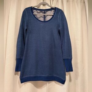 Stylish Blue Knit Sweater with Back Lace Detail - Size S/M